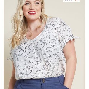 Modcloth Short Sleeve Cat Blouse -2XL